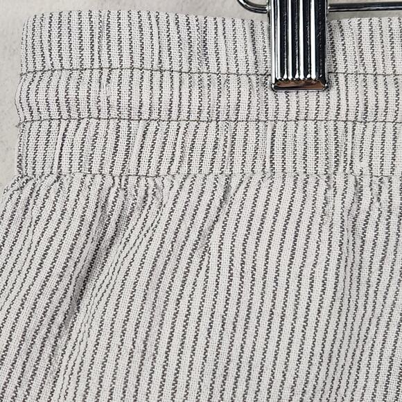 Anne Klein Cropped Linen/Cotton Pants Women L Gray/White Micro Stripe Pockets - Picture 9 of 14